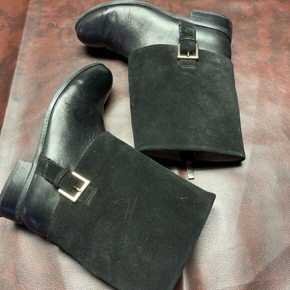 Trotters Limona black leather and suede boots with buckle, size 5 1/2 med - Picture 6 of 12